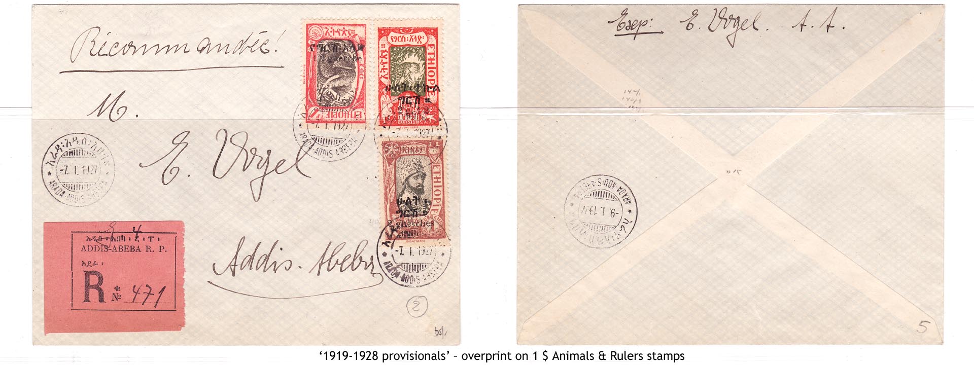 1919-1928 provisionals’ – overprint on 1$ Animals & Rulers stamps