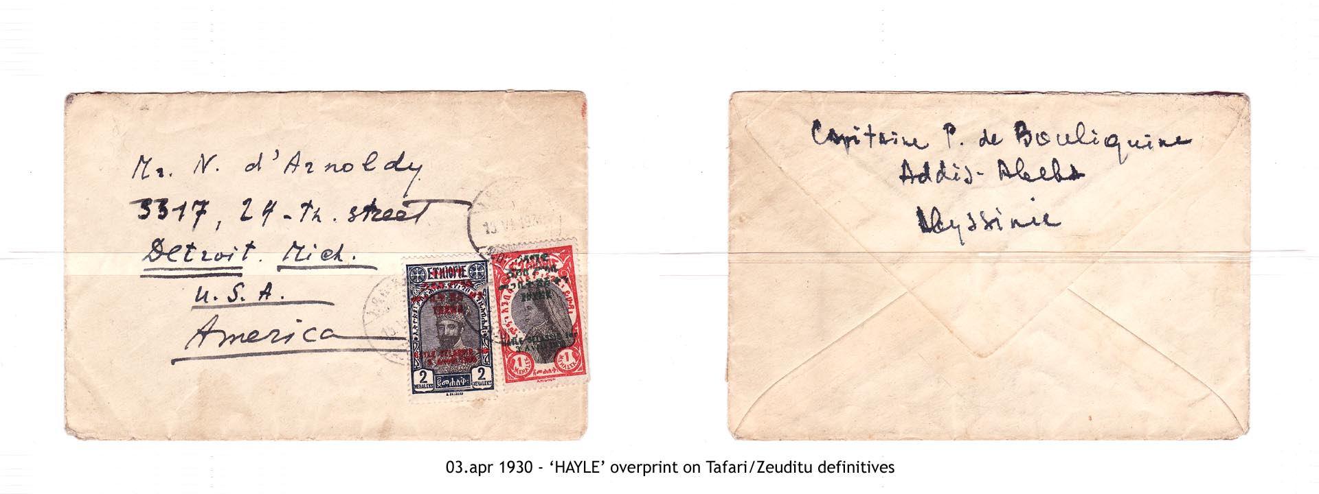 19300403 - ‘HAYLE’ overprint on Tafari-Zeuditu definitives