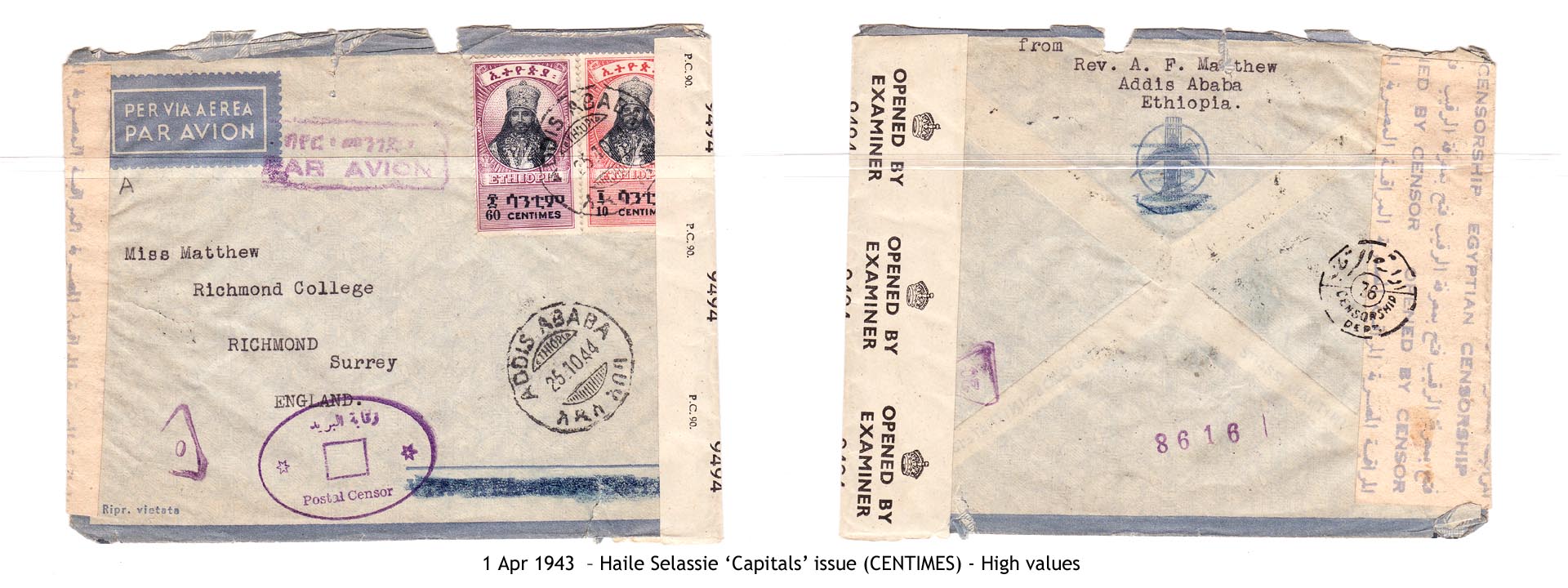 19430401 – Haile Selassie ‘Capitals’ issue (CENTIMES)