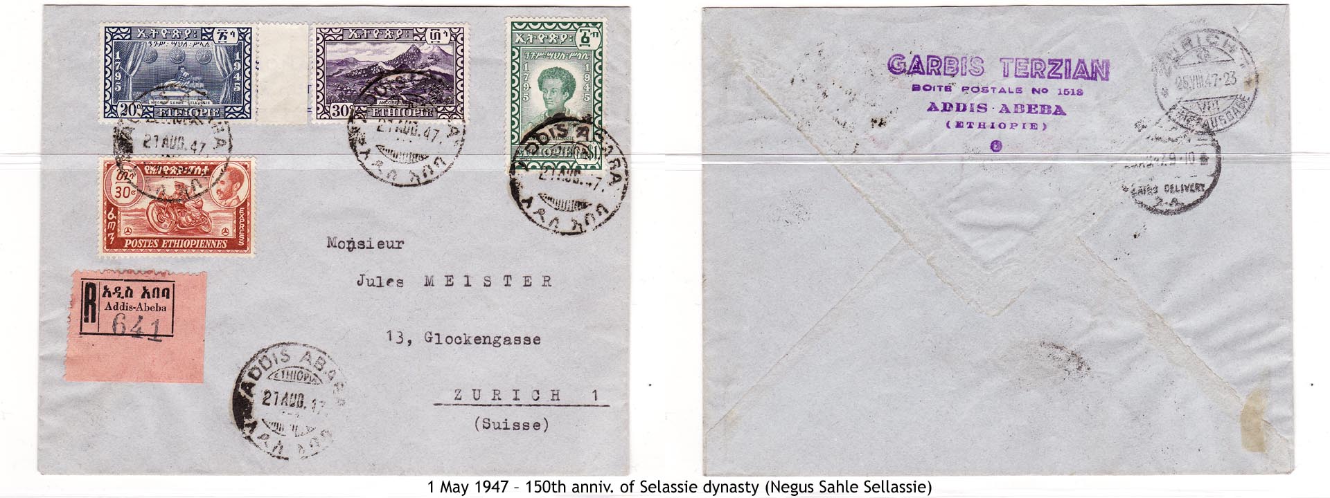 19470501 – 150th anniv. of Selassie dynasty (Negus Sahle Sellassie)